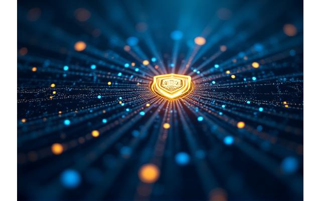 Redes interconectadas con iconos de seguridad, representando la protección de datos digitales.