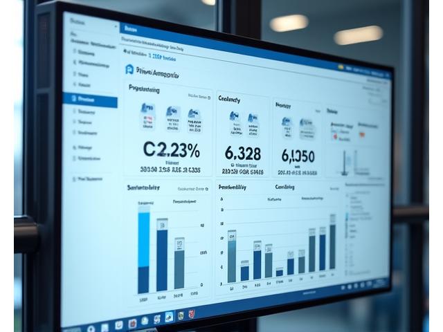 Interfaz de un software de gestión de propiedades con KPIs de rendimiento, flujo de trabajo y herramientas de planificación, indicando eficiencia y control.