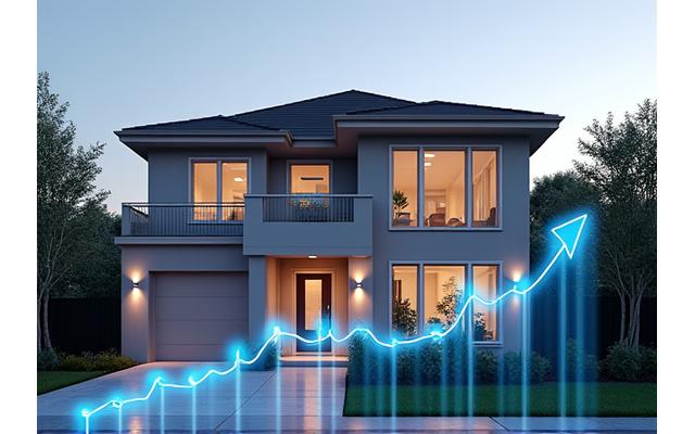 Ilustración de una casa moderna con rendimientos económicos, simbolizando la optimización de inversión buy-to-let.